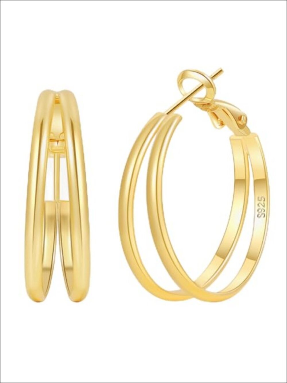 2mm Double Hoop Earrings Lightweight Hypoallergenic S925 Silver Post Gift for